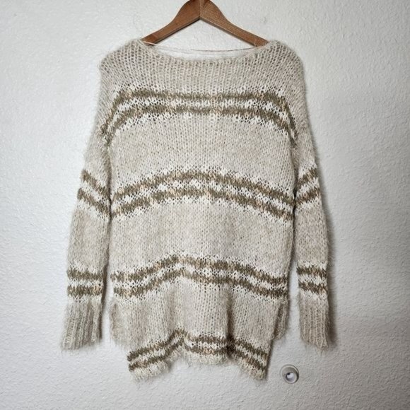 Free People Linus Stripe Pullover Sweater in Natural Combo Women's Size Small - Picture 7 of 10